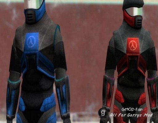 Red and blue hev helmets