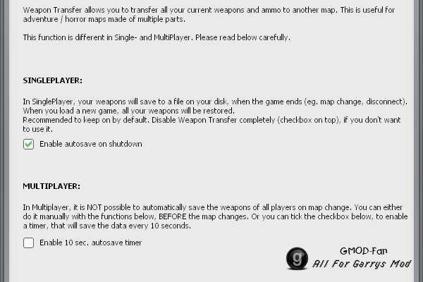 Weapon: Setup, Transfer And Restore